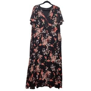 Lane Bryant Black Floral Swiss Dot Short sleeve Maxi Women's Dress 24